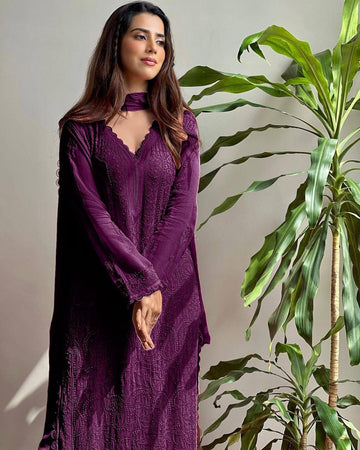 Elegant Ethnic Wear in Fox Georgette with Delicate Lace Finish