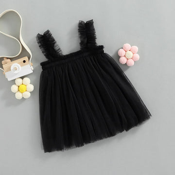 Charming Black Tulle Baby Frock with Adorable Ruffled Straps