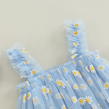 Lovely Blue Floral Tulle Frock for Girls