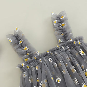 Chic Grey Floral Tulle Frock for Girls