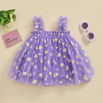 Charming Lavender Daisy Princess Tulle Dress