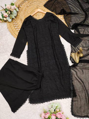 Elegant Ethnic Wear in Fox Georgette with Delicate Lace Finish