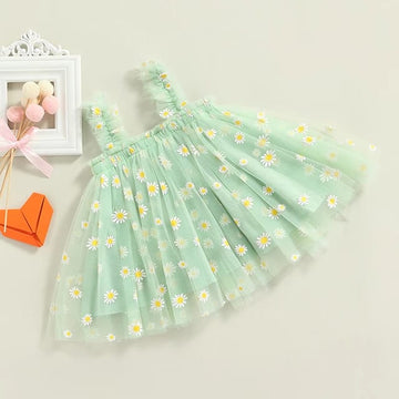Elegant Pastel Green Baby Frock with Delicate Daisy Floral Design