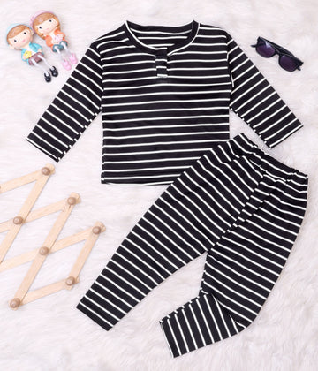 Chic Striped Elegance: Black & White Cozy Set