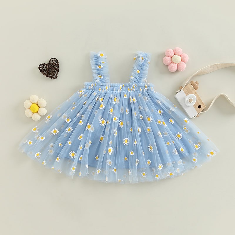 Lovely Blue Floral Tulle Frock for Girls