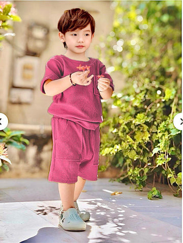 Boys' Stylish Ribbed Cotton Co-ord Set